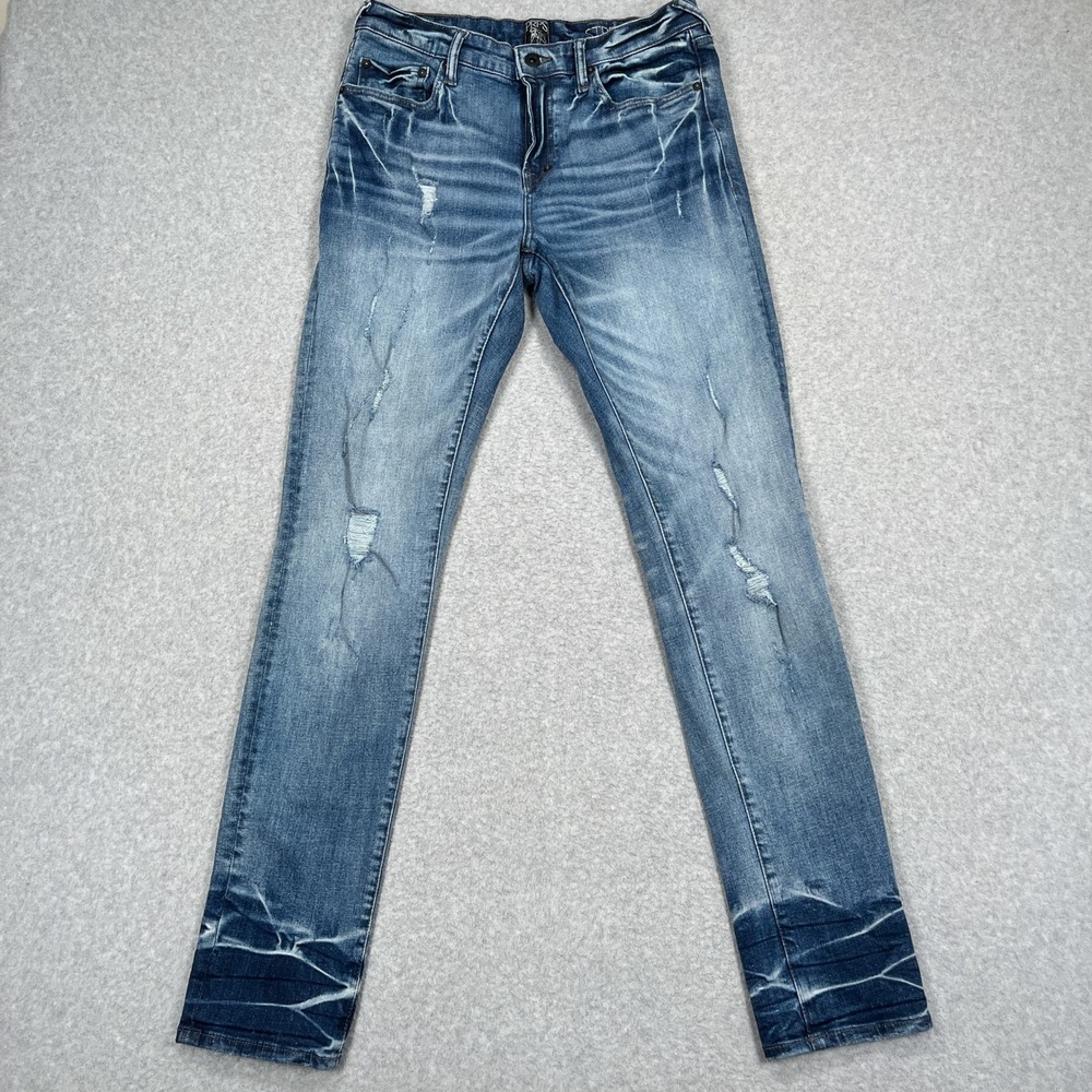 Prps Jeans Mens 30x33 Blue Le Sabre Slim Tapered Distressed Whiskered Stretch